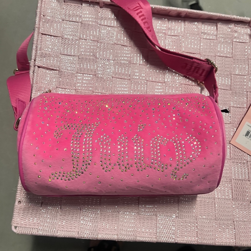 NWT Juicy Couture Pink Barrel Crossbody Bag with Rhinestone Embellishments